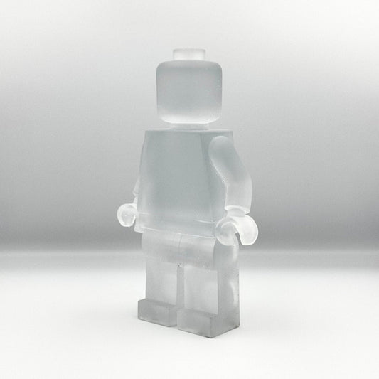 lego man sculpture in clear frosted finish