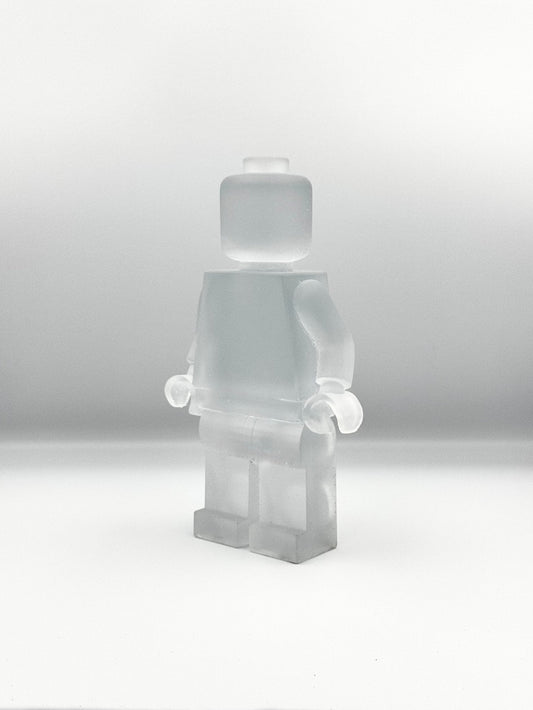 lego man sculpture in clear frosted finish